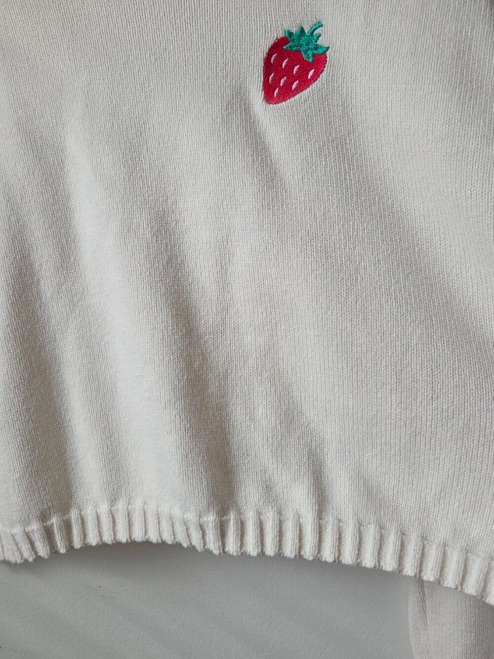 EUC HAPPILY GREY CREAM COTTON BLEND STRAWBERRY EMBROIDERED SWEATER M - Picture 7 of 14